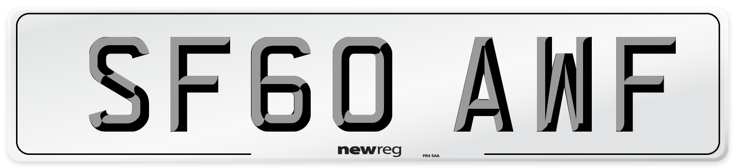 SF60 AWF Number Plate from New Reg